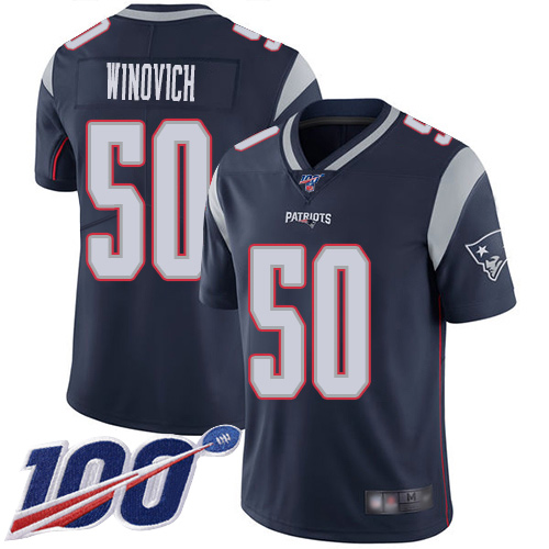New England Patriots Football #50 100th Limited Navy Blue Men Chase Winovich Home NFL Jersey->women nfl jersey->Women Jersey